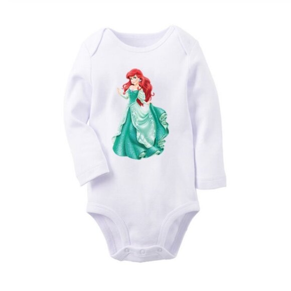 Onesie Disney Ariel Little Mermaid baby girl long sleeve 100% cotton white new - Picture 1 of 13